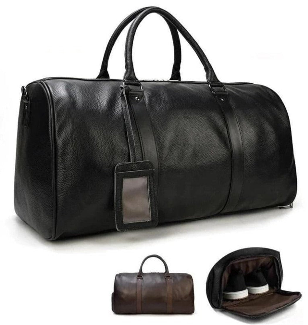 Black Leather Duffle Bag Mens