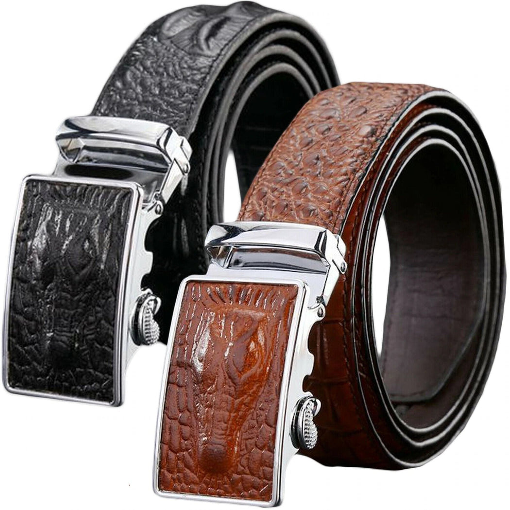 Men's Crocodile Pattern Belt Pu Leather Automatic Buckle Belt