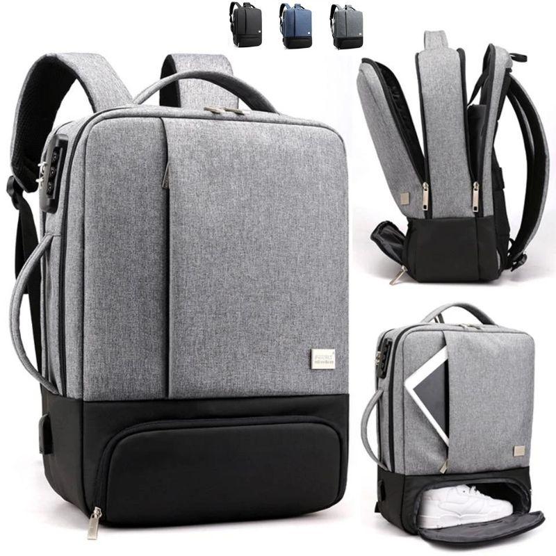 Designer Gray Backpack Rucksack USB Charge Anti-theft Waterproof