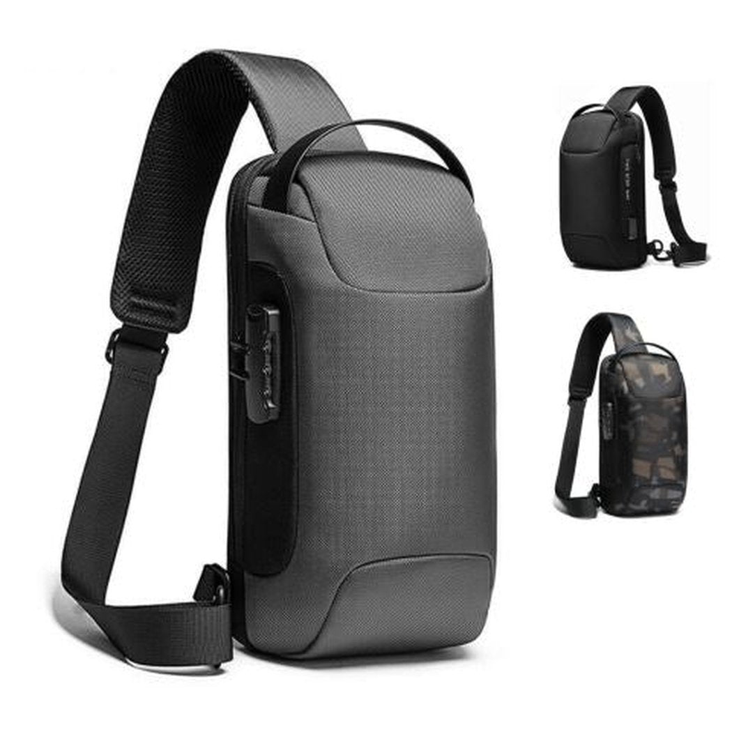 Hard Shell Sling Bag Backpack with Lock for Men Anti-theft Waterproof  Shoulder Bag Chest pack USB Charging