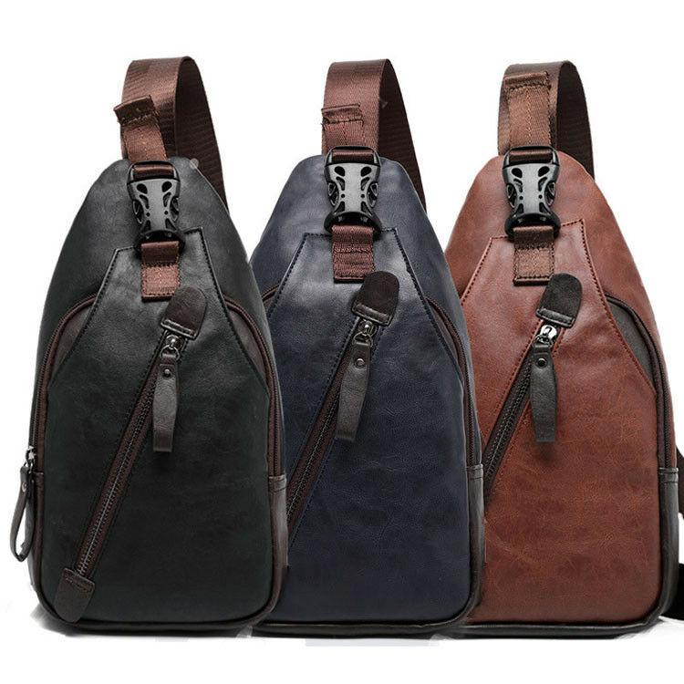 Leather Chest Bag Men, Sling Shoulder Bag, Brown Leather Crossbody Sling Bag