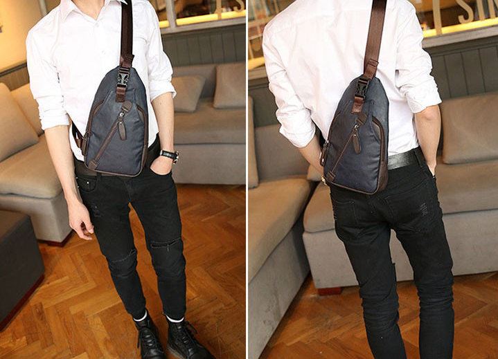 Mens Leather Sling Bag Crossbody Chest Bag Shoulder Bag Backpack