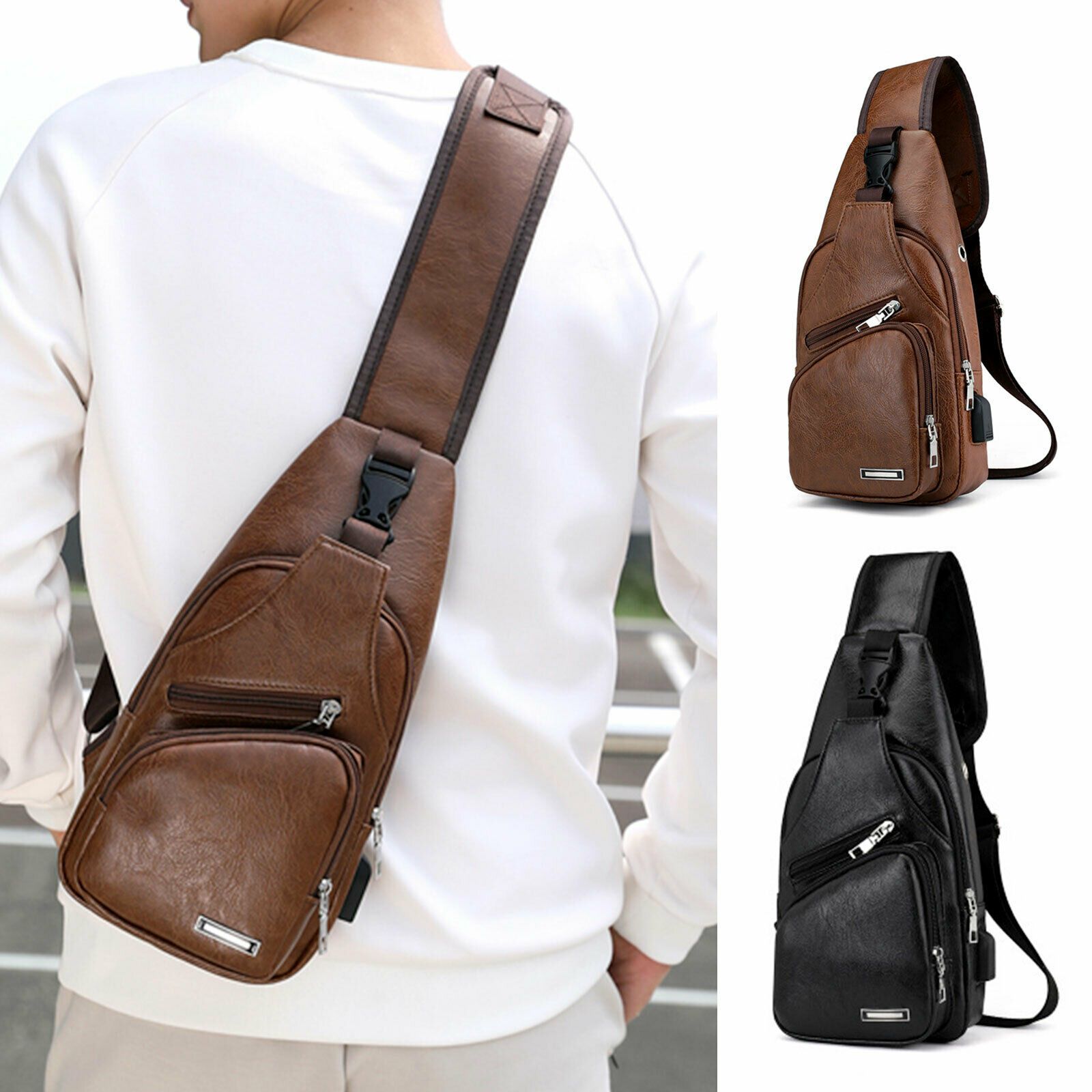 Mini Men USB Charging Port Sling Bag Chest Bag