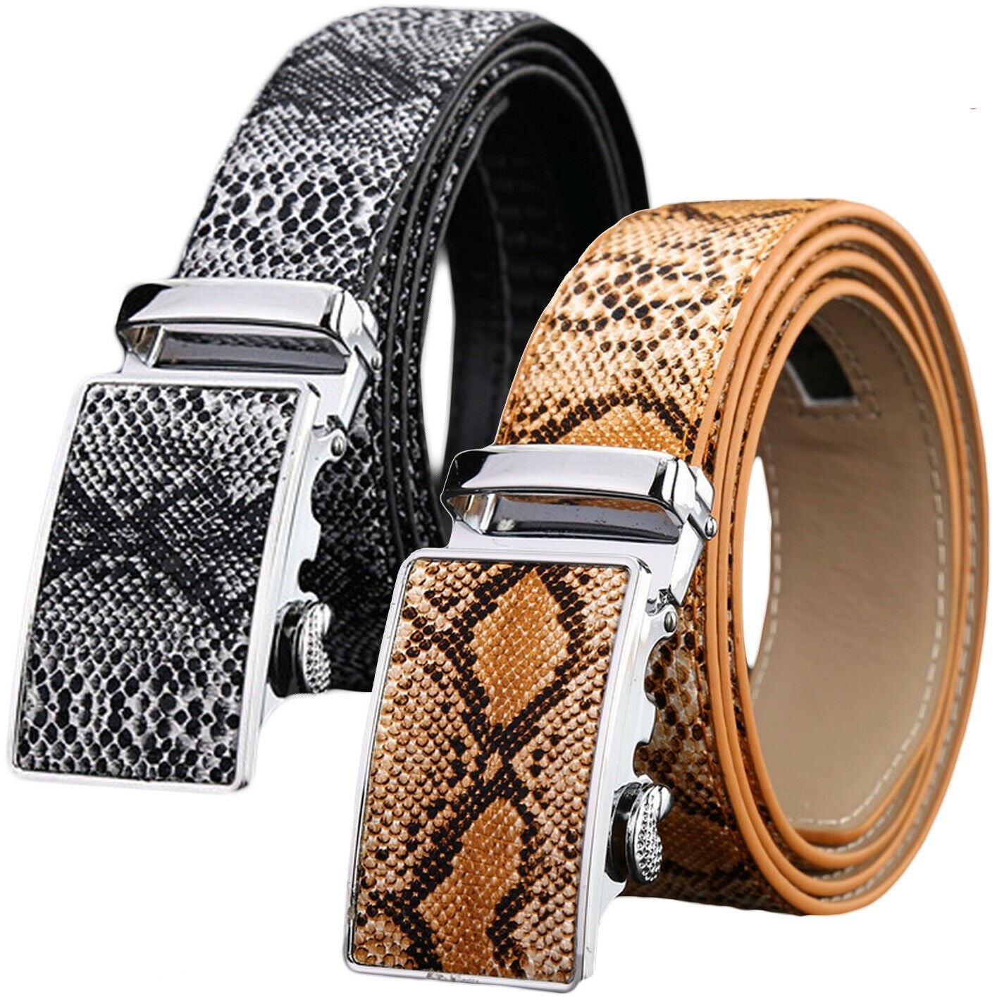 Snakeskin Print Pu Leather Metal Buckle Belt