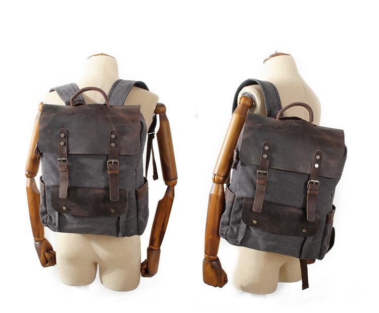 Leather Backpack for Men TOPWOLFS Canvas Backpack Vintage Rucksack