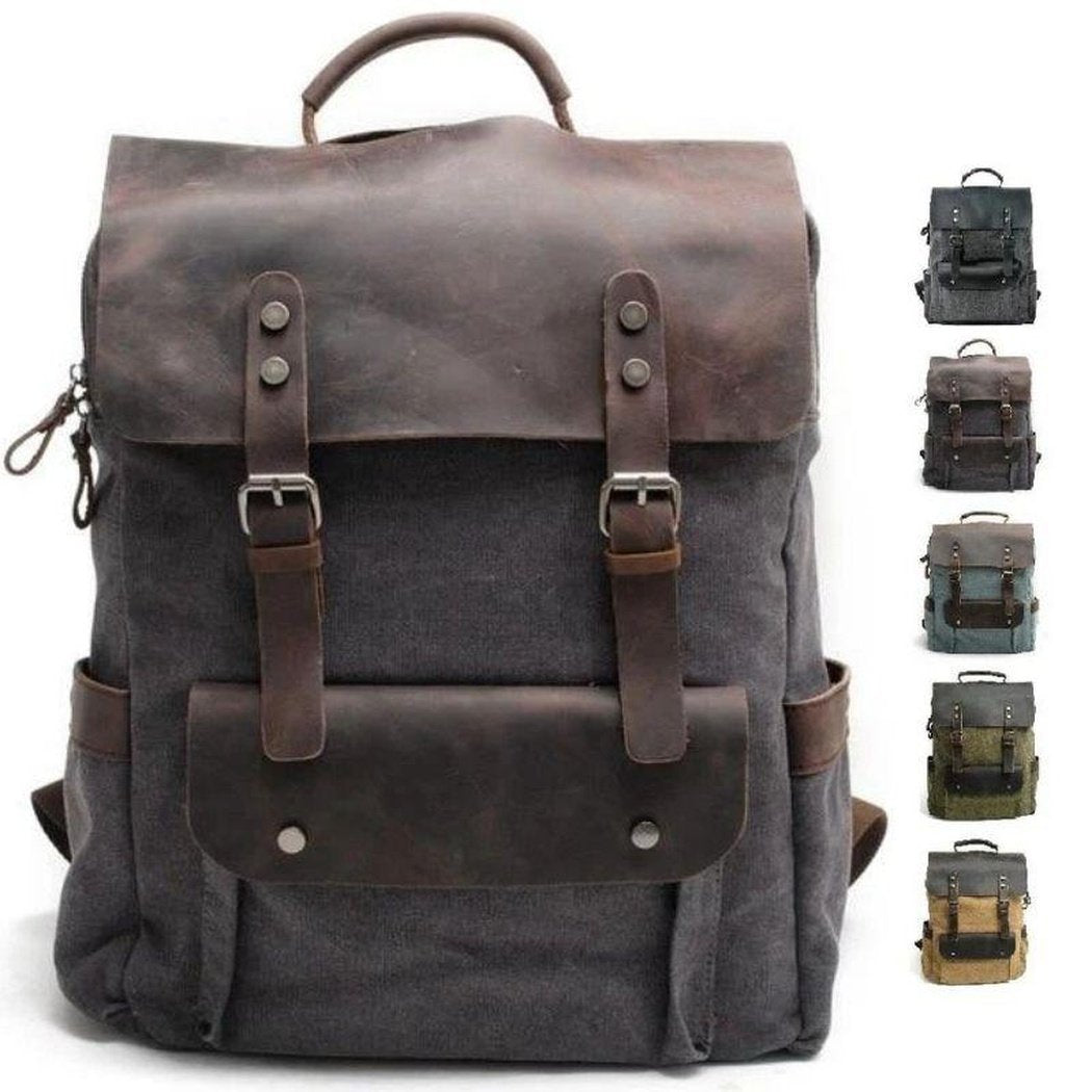 Rugged Vintage-Style Graphite Canvas & Leather Backpack, In stock!