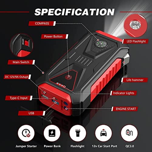 RLXPro™ Car Jump Starter: 12V/2000A, 28000mAh Power Bank, Booster, Cha -  EliteDealsOutlet