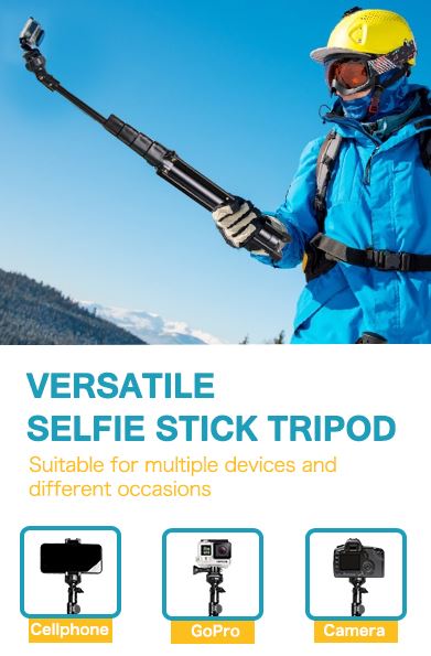 Selfie Stick + Tripod for Phone, GoPro, Camera