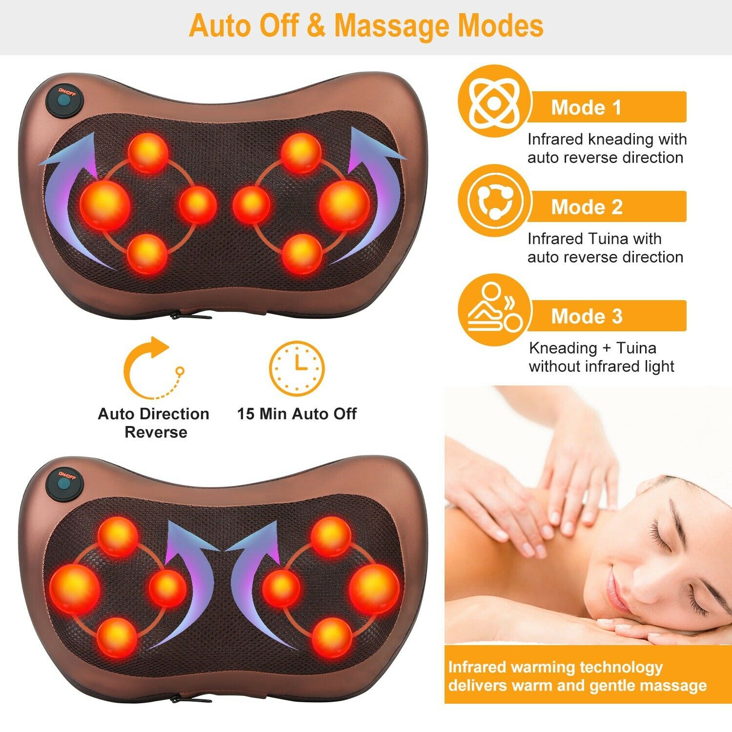 Shiatsu Shoulder Neck and Back Massager Pillow W/Heat Deep Kneading Cushion  Safe