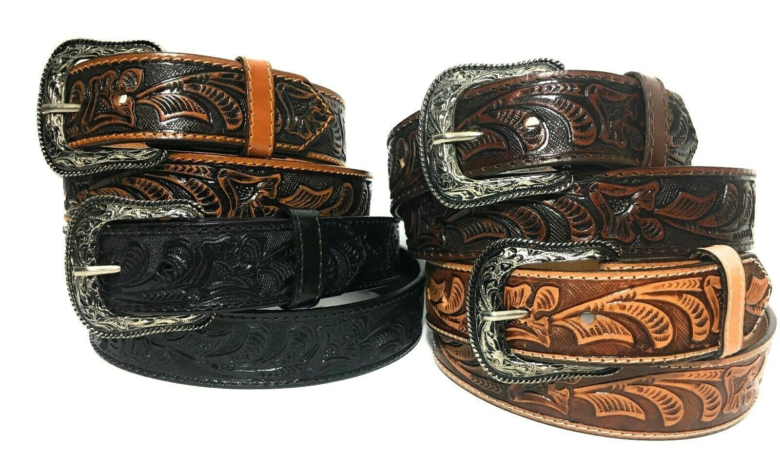 1pc Men's Casual Embossed Oval Buckle Belt, Western Cowboy Denim Pants Belt