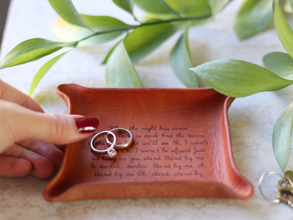  Small  Leather Ring Tray  Customized with Vows Song or Names