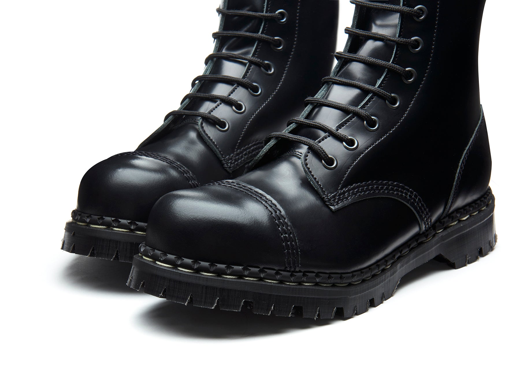 Black Hi-Shine 10 Eye Steel Toe Capped Derby Boot | Gripfast | Made in ...