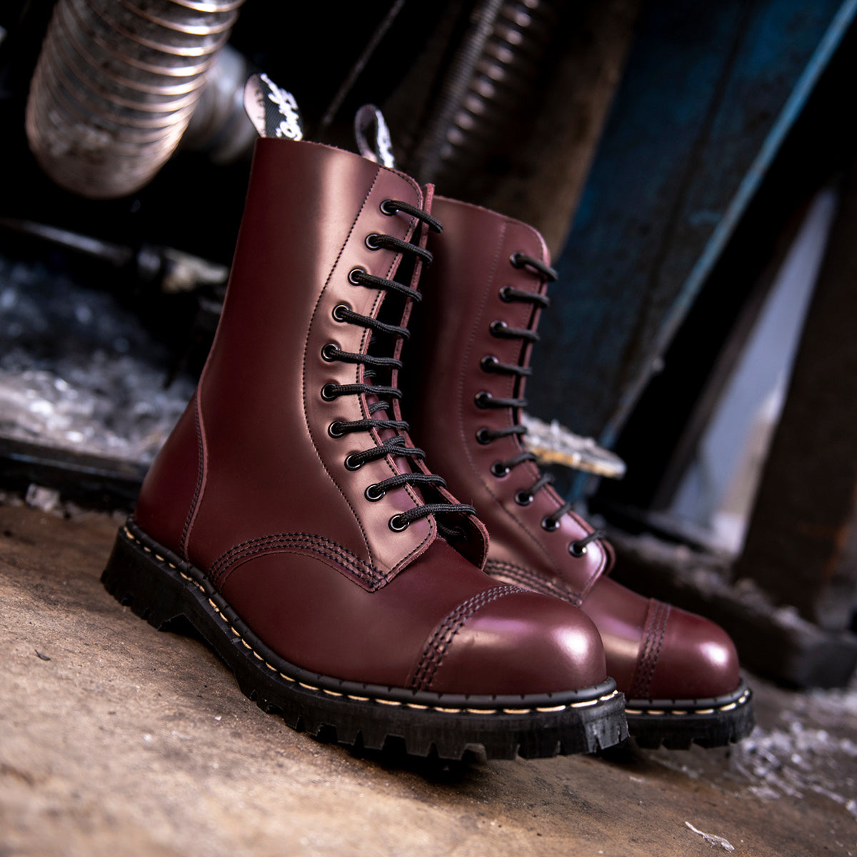 Oxblood Hi-Shine 10 Eye Steel Toe Derby Boot | Gripfast | Made in UK ...