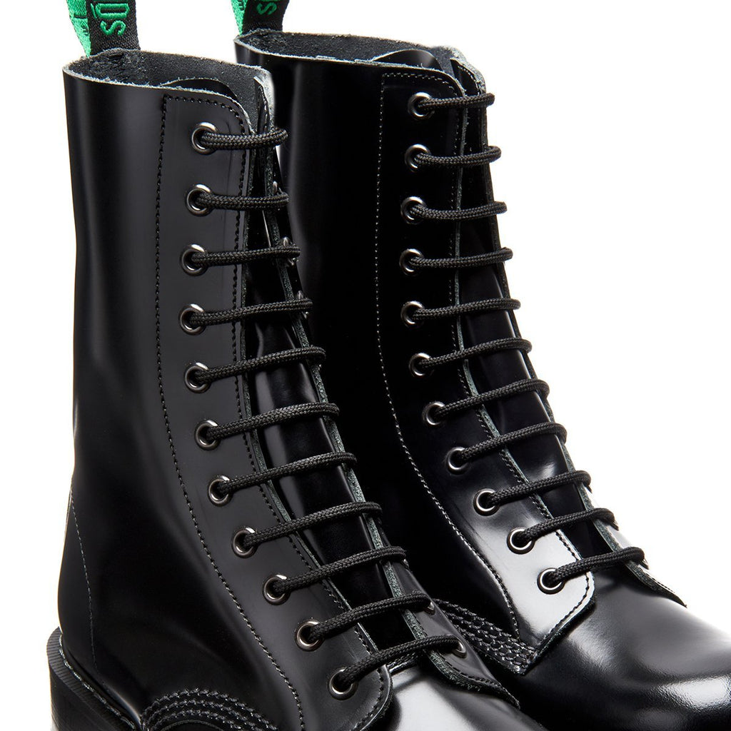 Black Hi-Shine 11 Eye Derby Boot | Solovair | Handmade in England