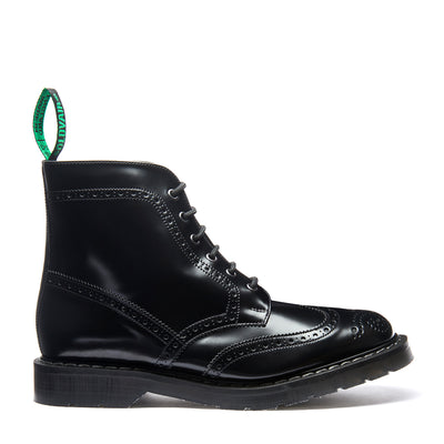 Black Hi-Shine Vegan 6 Eye Derby Brogue Boot