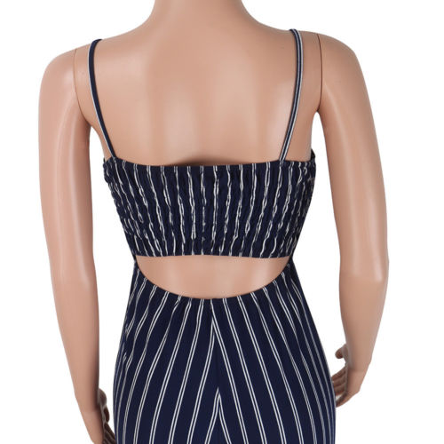 Elegant Striped Sexy Spaghetti Strap Sleeveless Backless Bow Casual Wide Legs Jumpsuits