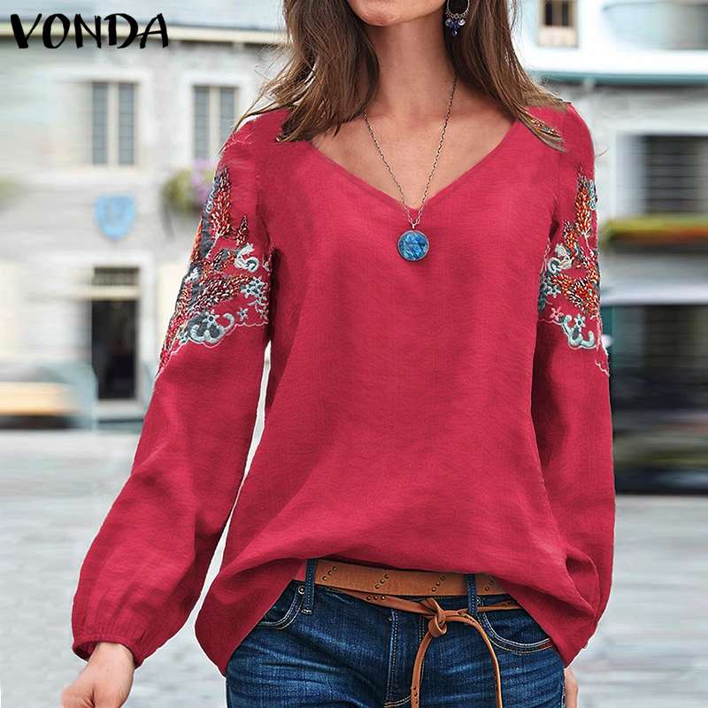 Embroidered Cotton Vintage Printed Bohemian Blouse Shirts