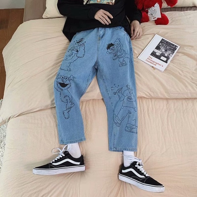 cartoon print jeans