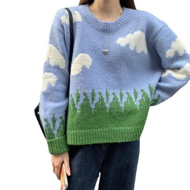Sweater Pullovers Knitted Tops Jumper Long Sleeve O-neck