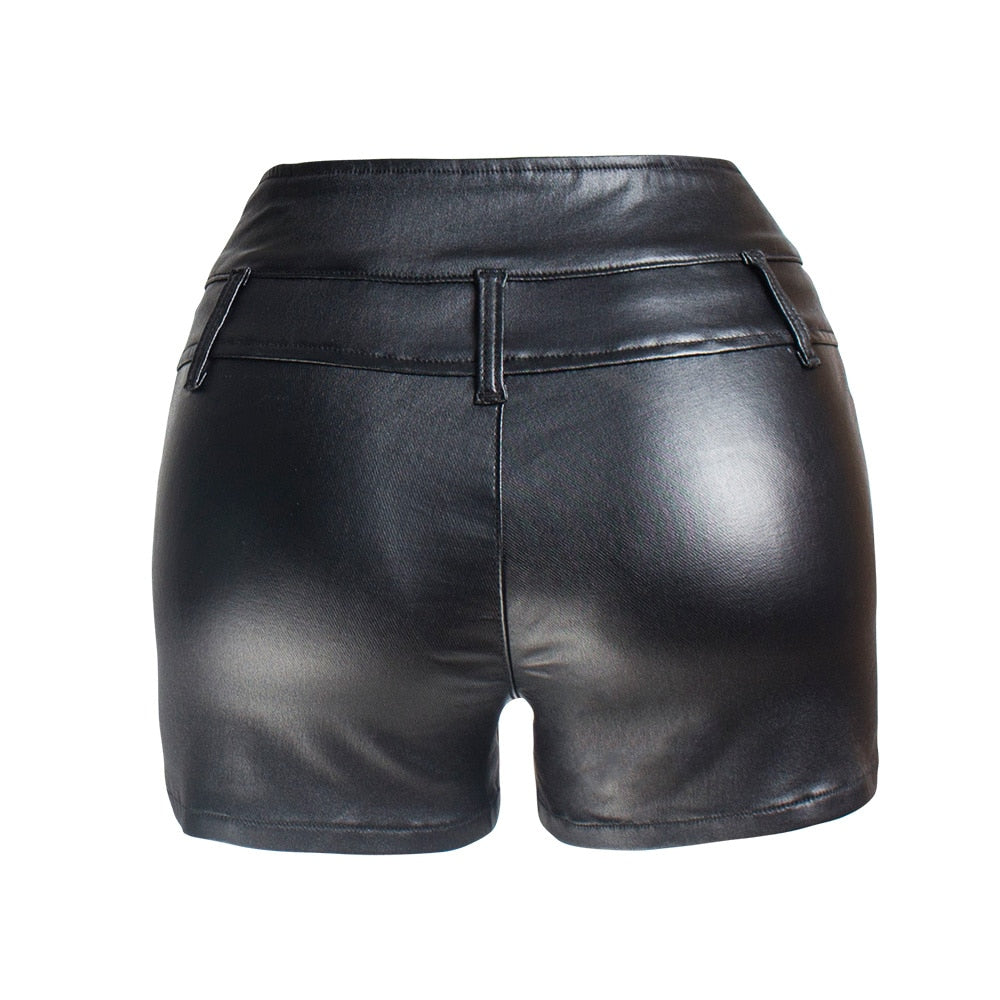 Sexy Black casual fashion shorts clothing goth faux leather