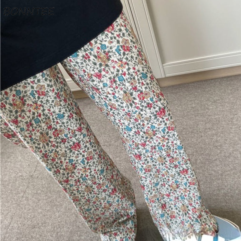 Casual Pants Floral Sweet Design Trousers All-match Loose