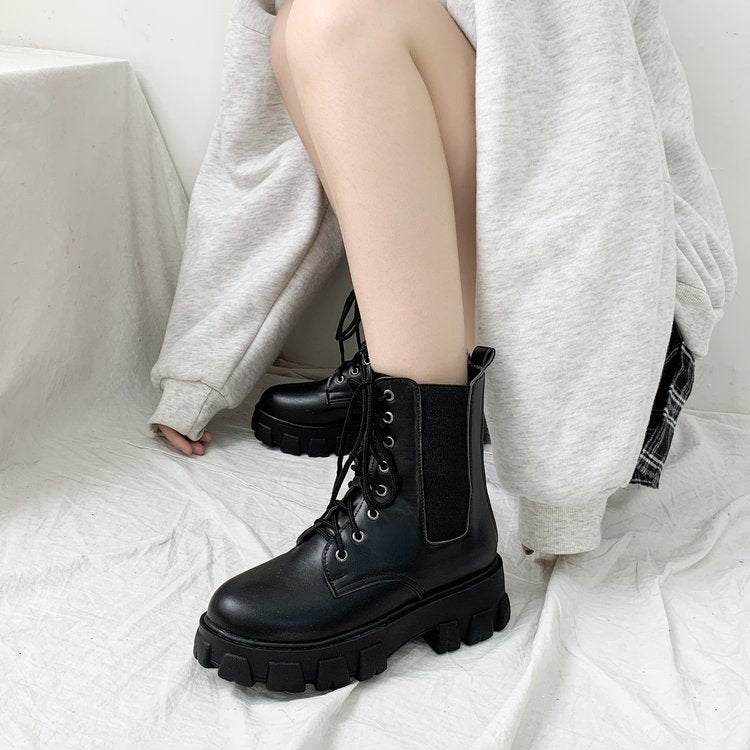 Fashion Motorcycle Boots Wedges Flat Shoes High Heel
