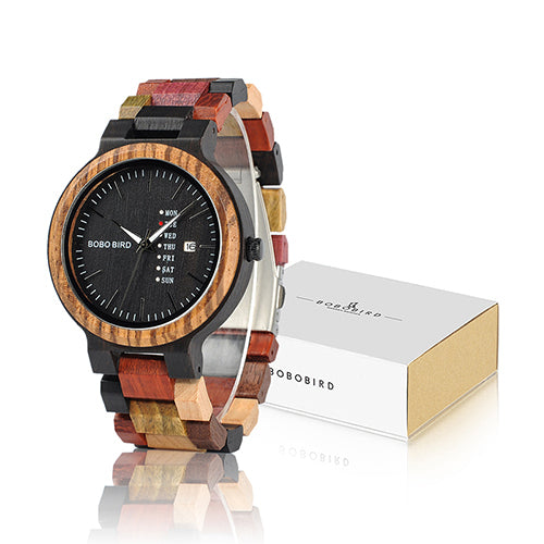 Wood Watch Quartz Week Date Couple Timepiece Colorful