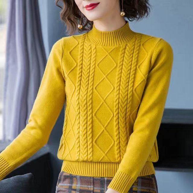 New Casual Solid Color Knitted Sweater Loose Half Turtleneck