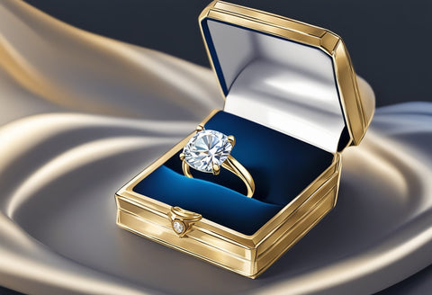 A beautiful moissanite gemstone ring in a ring box