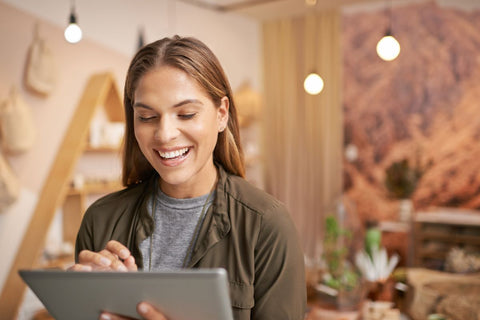 A lady buying her birth's gemstone online