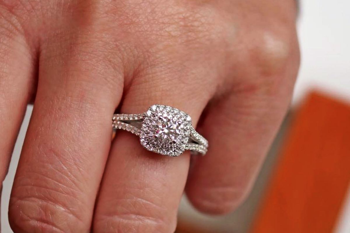 A man wearing composite diamond engagement ring