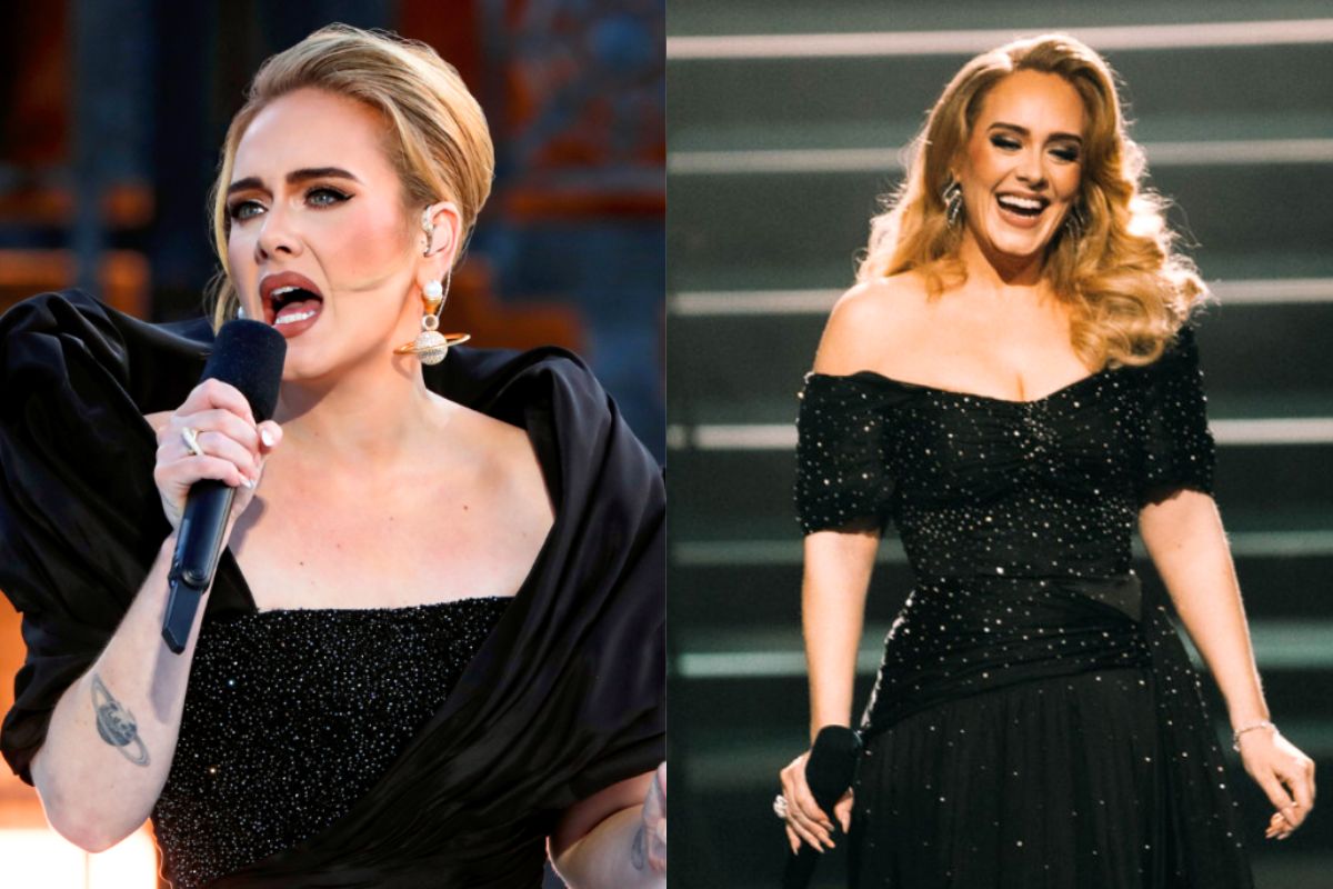 Adele in black dress during her concert.