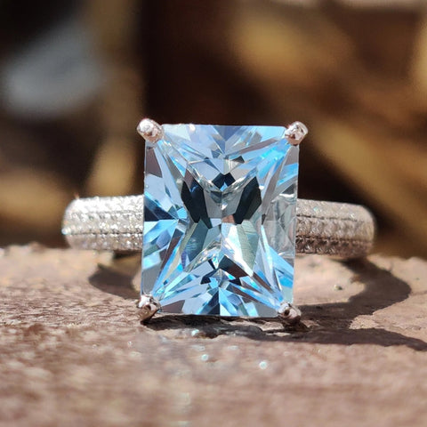 4.94 TCW Aquamarine Radiant Unique and Lovely Micro Pave Engagement Ring