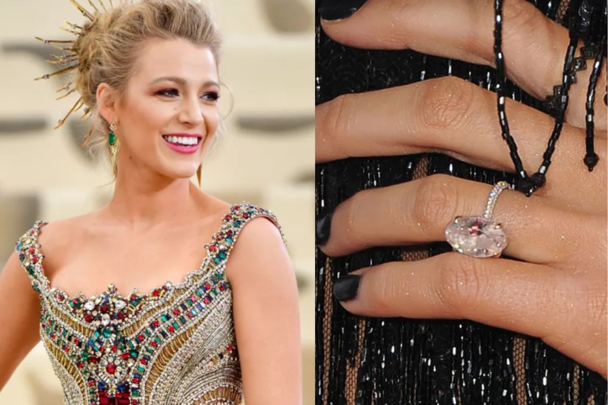 Blake Lively and her engagement ring shown in the picture.