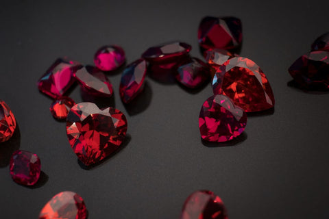 Collection of red rubies different shaped gemstones