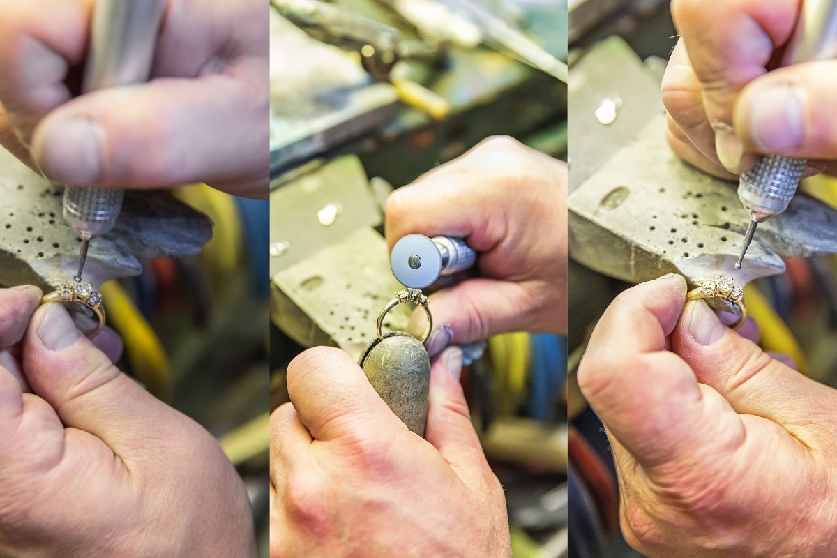 Diamond expert setting and crafting prongs of an diamond composite ring