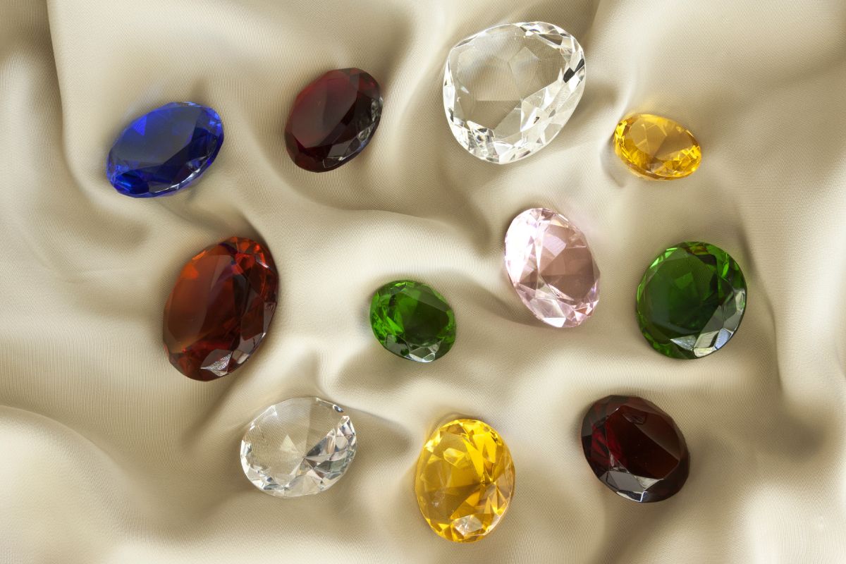 Different colored diamonds kept together.