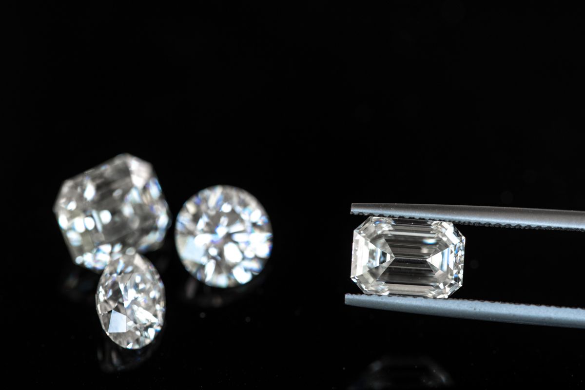 Different diamond shapes kept together with one of them having a close up look.