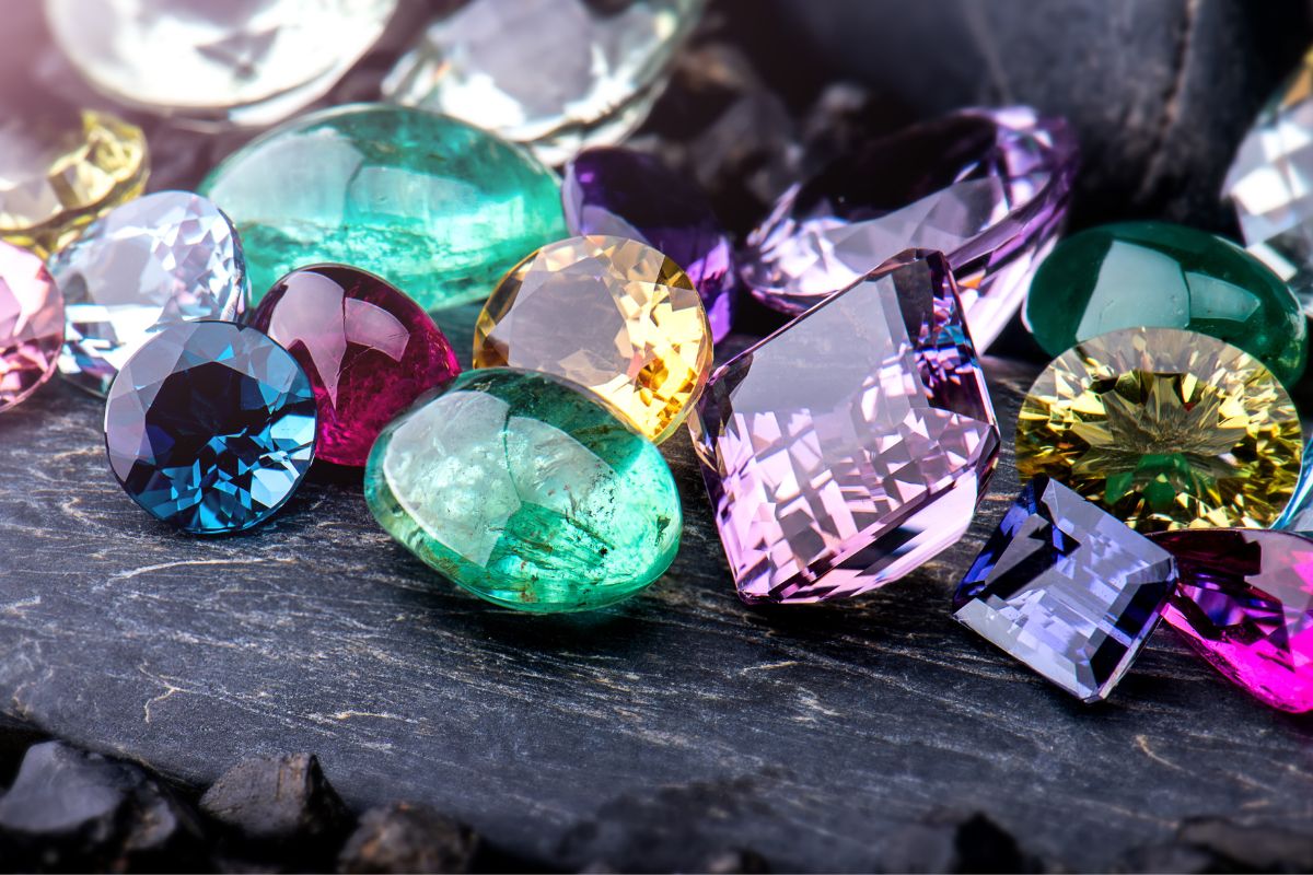 Different gemstones kept on rock alternatives of green Sapphire and emerald.