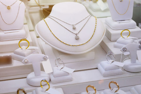 Gold jewellery with price tags