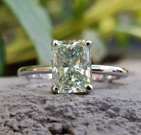 Unique 2.29 CT Radiant Gray Green Solitaire Moissanite Engagement Ring