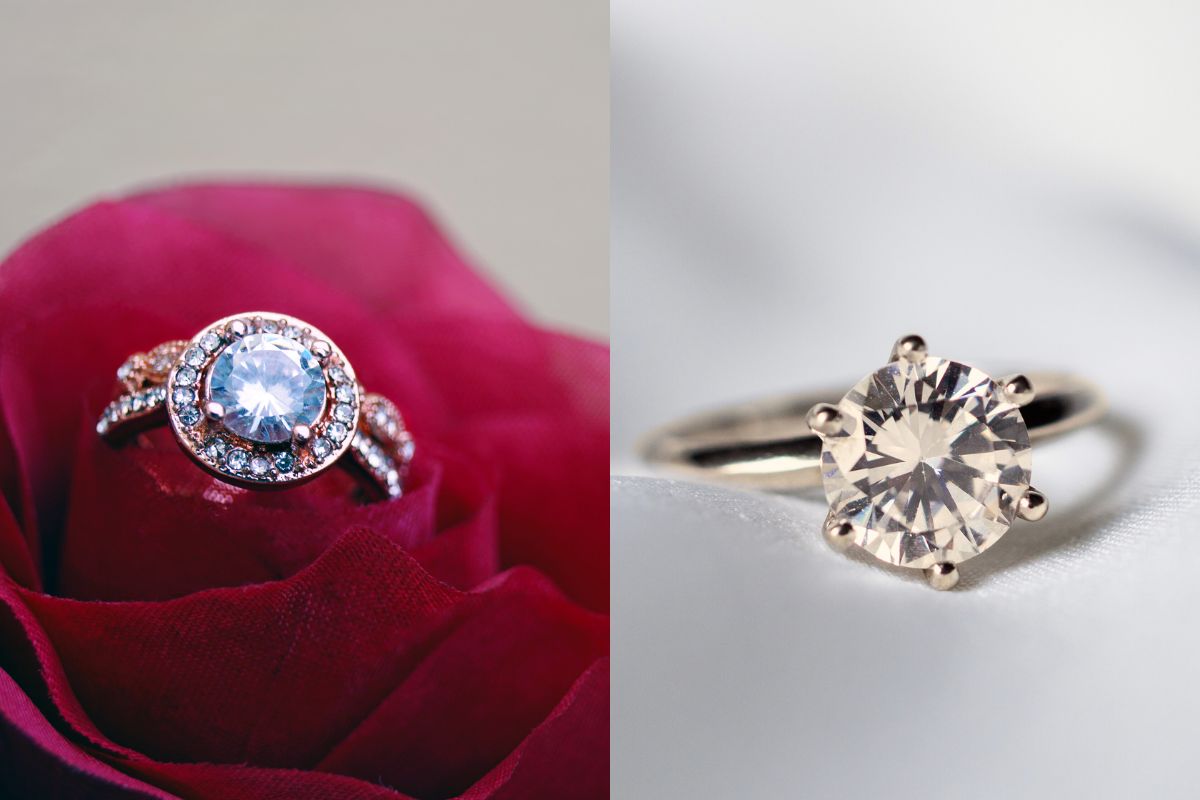 H color diamond ring on the right side and color less diamond on the left side.