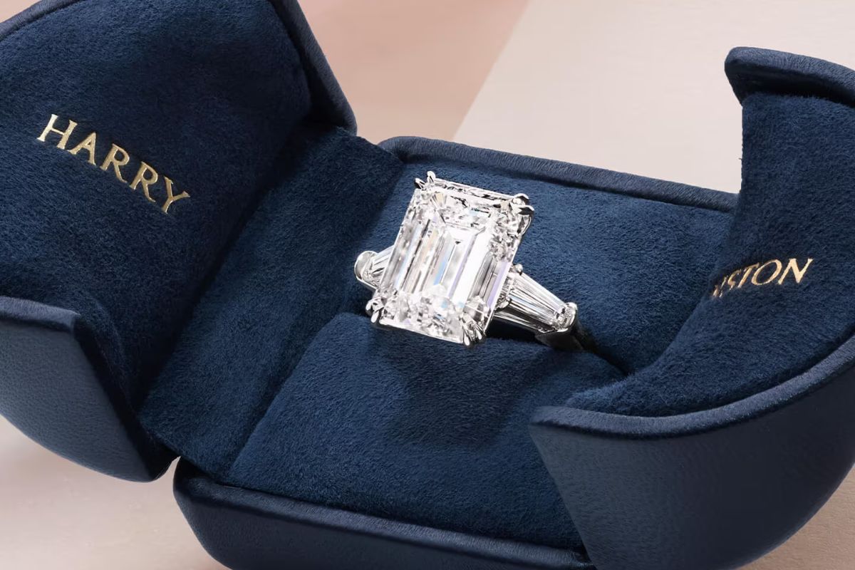 Harry Winston engagement ring in a ring box