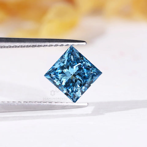 IGI Certified 1.51 CT Princess Cut Fancy Vivid Blue Lab Grown Diamond