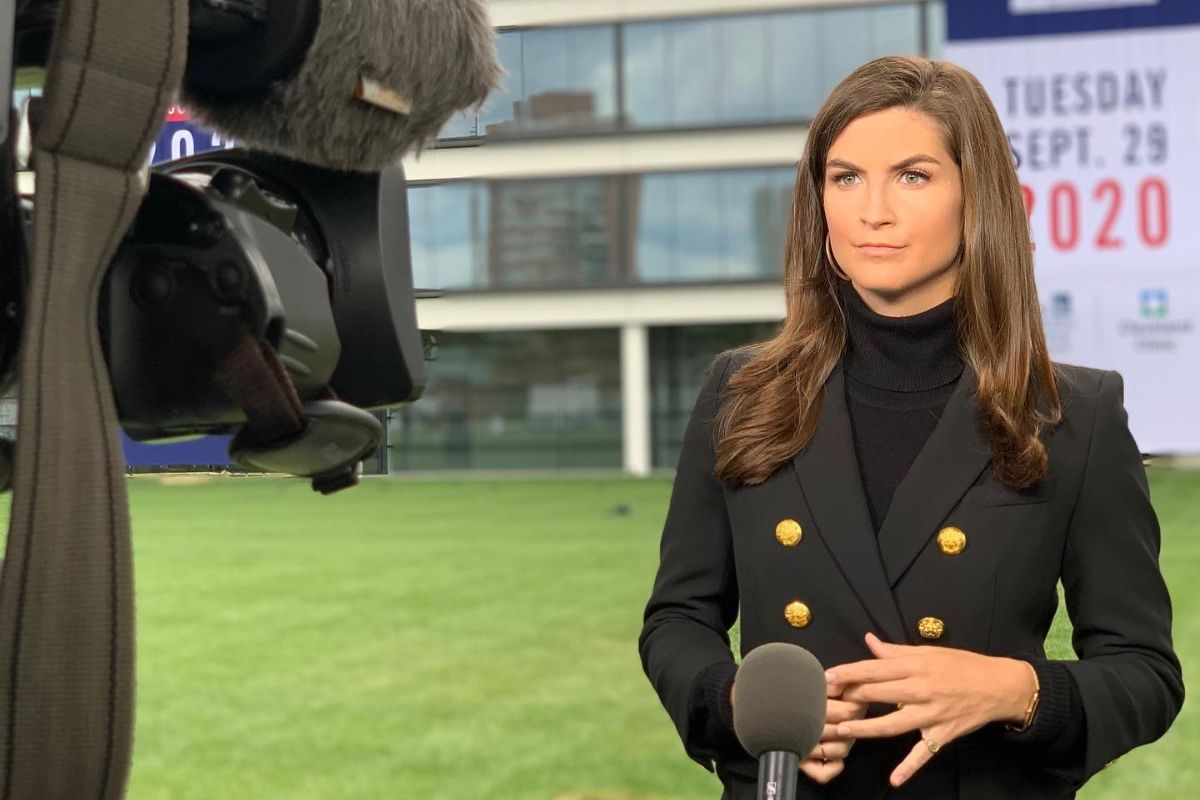 Kaitlan Collins anchors a ground-based news show.
