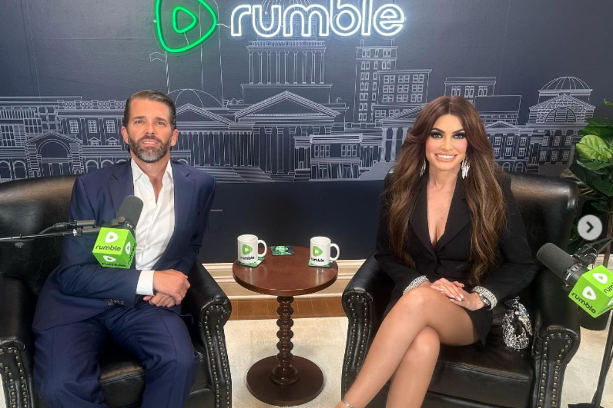 Kimberly Guilfoyle with her husband at the podcast.