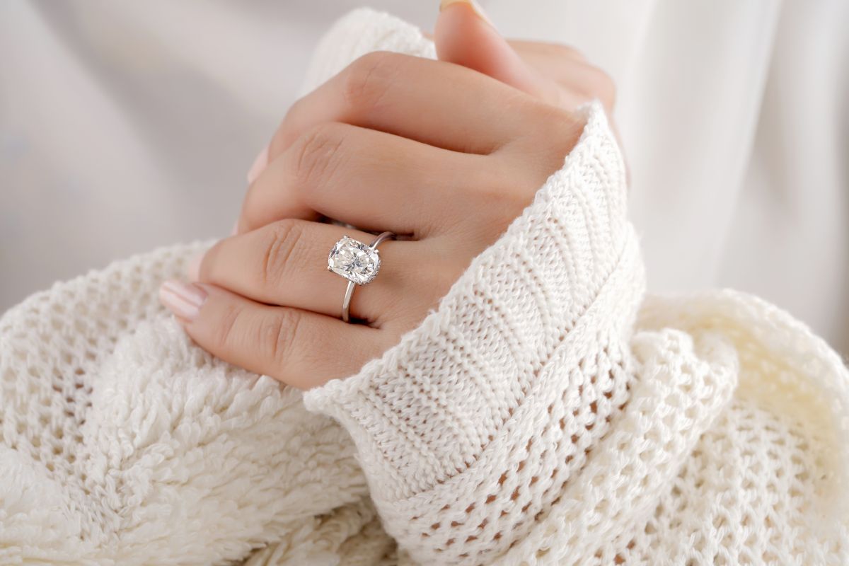 Lady showing her flawless diamond ring.