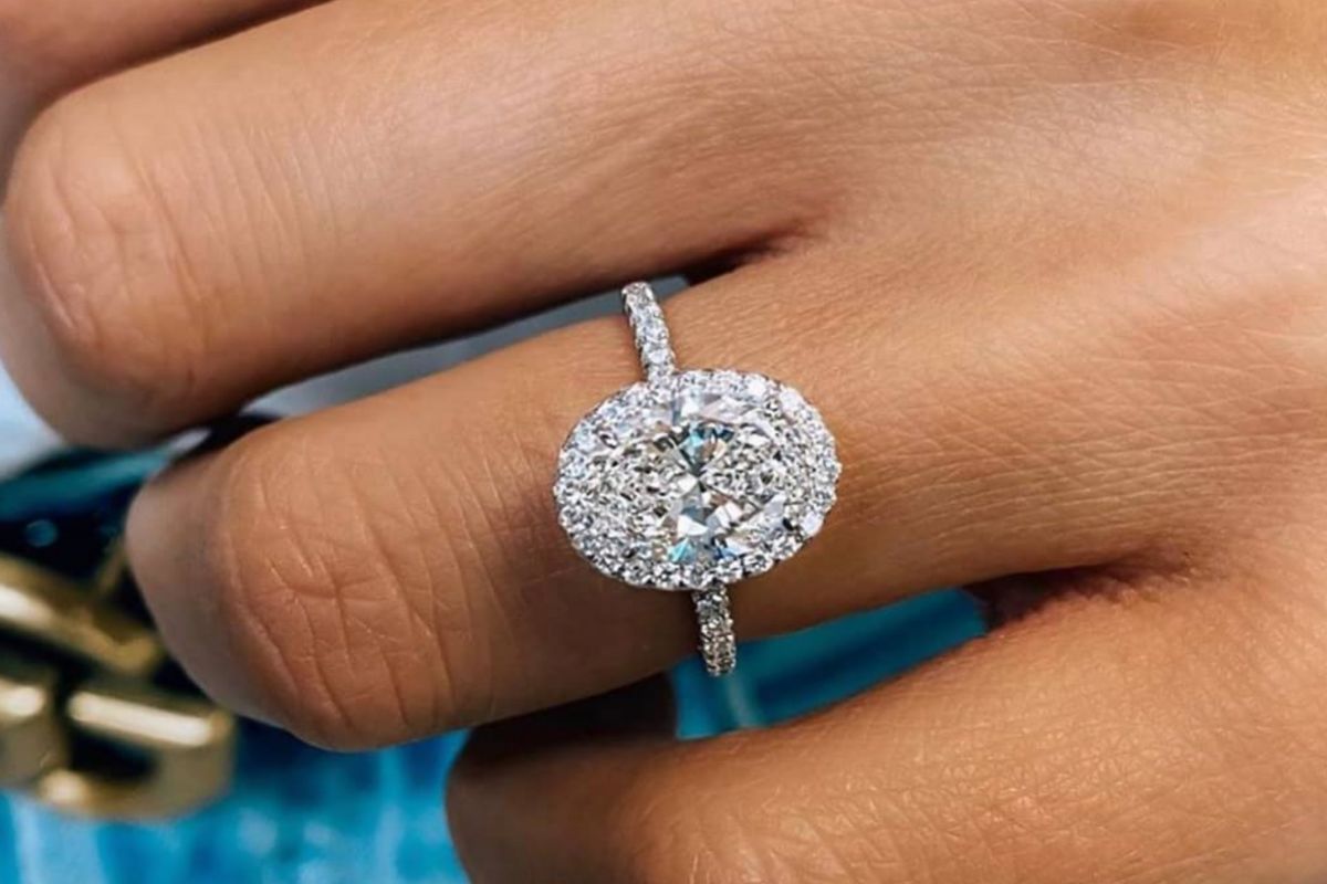 Lady wearing composite diamond engagement ring