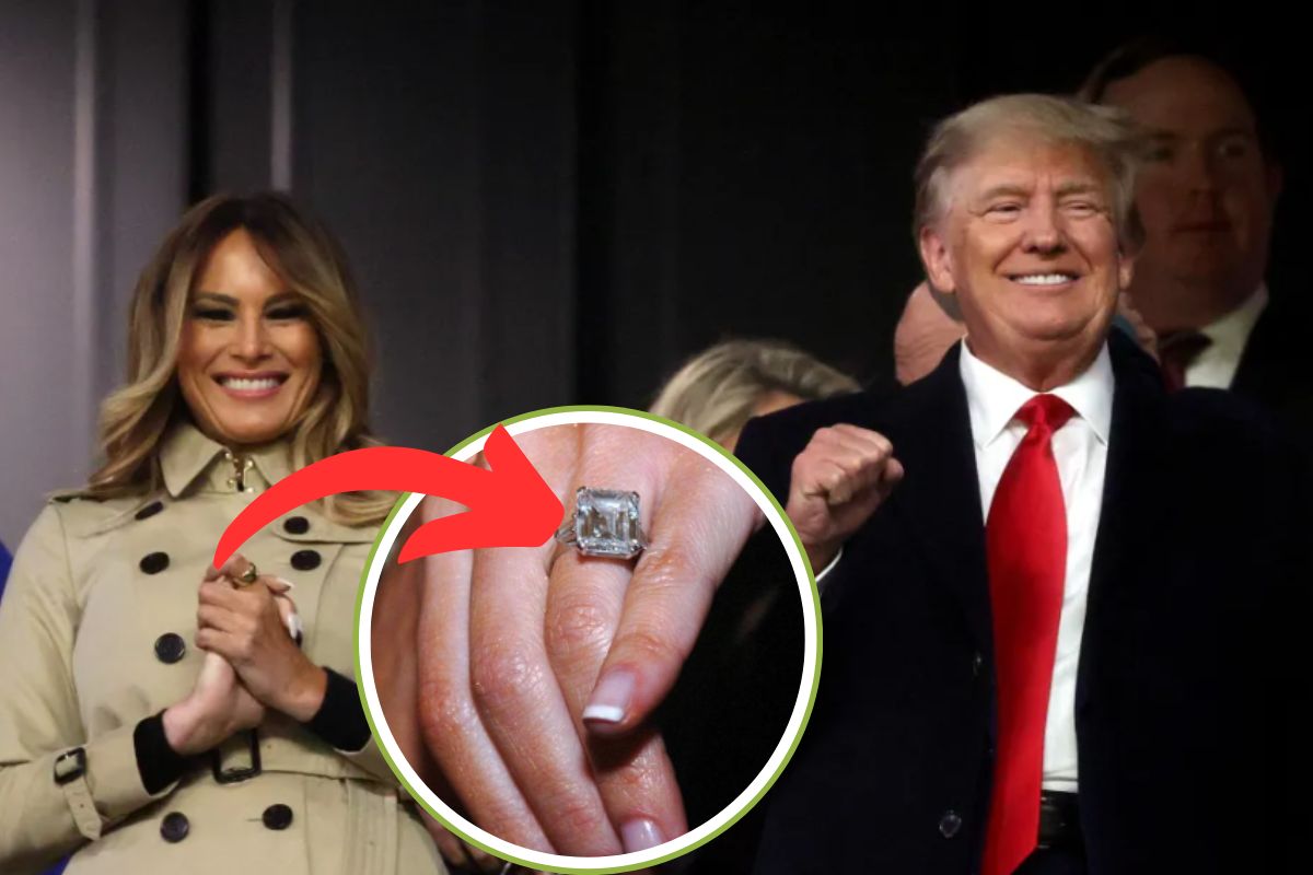 Melenia trump with her husband donald trump and a zoomed image of her wedding ring