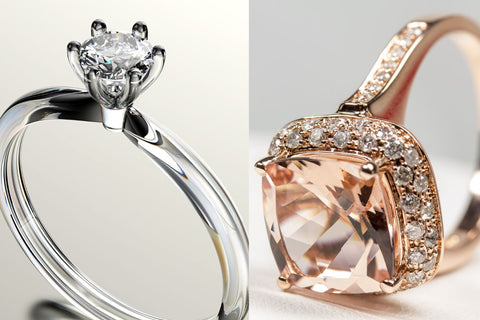 Moissanite vs Morganite rings comparison